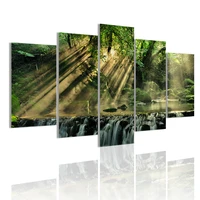 scenic view of rainforest river natural 5 panels canvas painting poster wall art print picture living room home decoration frame