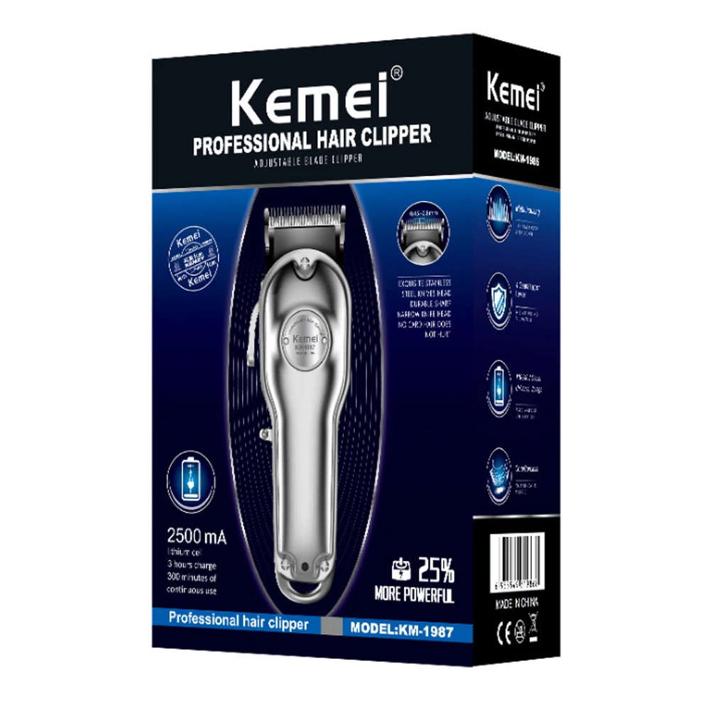 

Kemei 1987 Professional Electric All Metal Hair Clipper Powerful Cordless Hair Trimmer Men Silver Gold Haircut Machine Barber