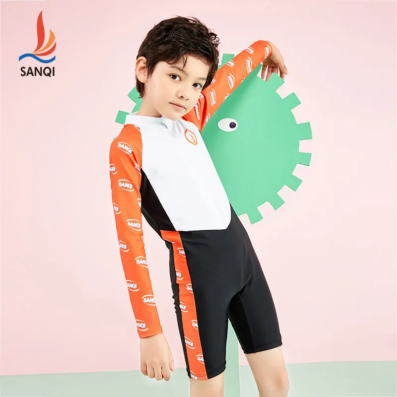 

Слитный купальник для мальчиков UPF 50 + УФ купальные костюмы с длинным рукавом с защитой от сыпи для водного спорта для серфинга пляжная одежд...