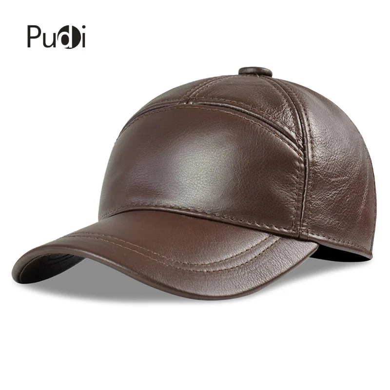Pudi men genuine leather cap hat new style warm army solid color  fashion hats HL190