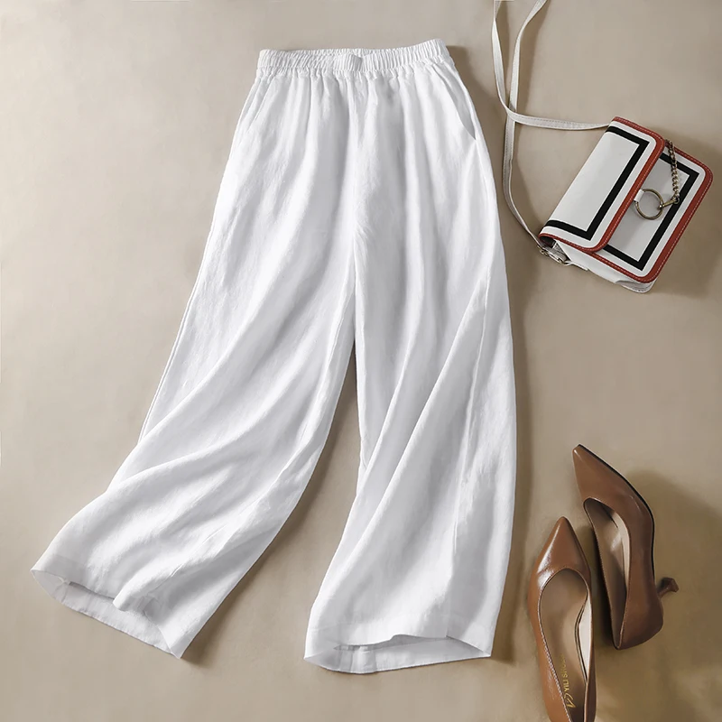 Брюки из хлопка и льна с широкими штанинами новинка 2020 стильные художественные