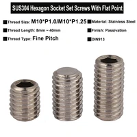 5pcs2pcs1pc m10xp1 0p1 25 fine pitch thread sus304 stainless steel hexagon socket set screws with flat point headless screw