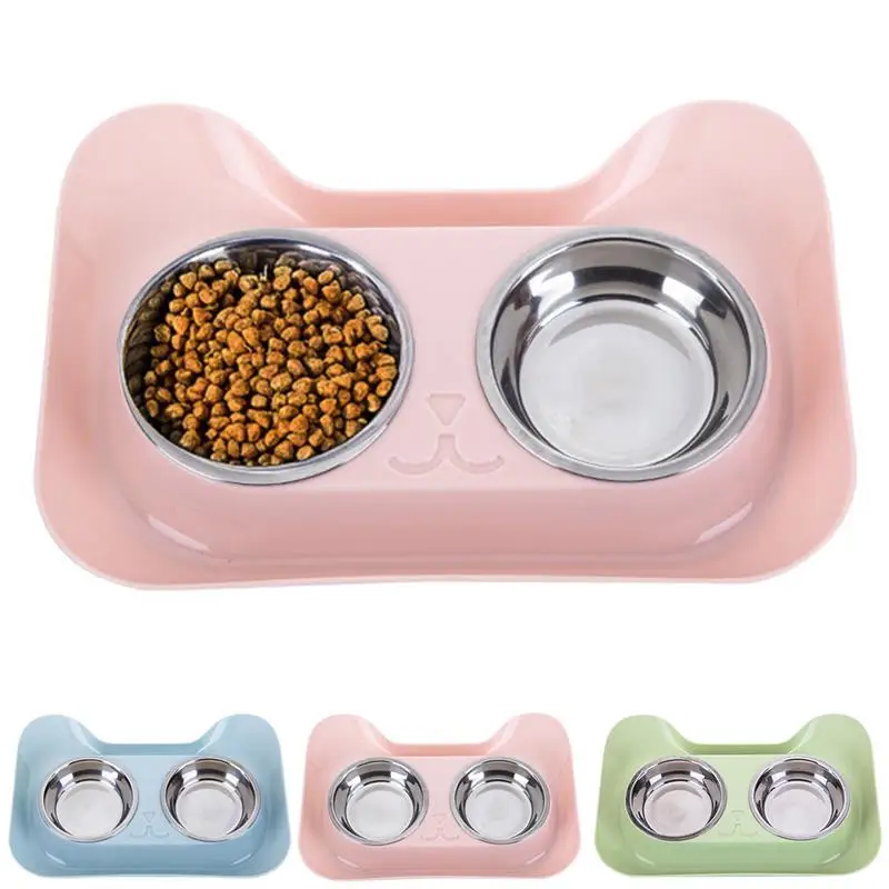 2 in 1 Pet Bowl Set Double Bowls Stainless Steel Non-Slip Dog Cat Bowl Pet Water Food Feeder Pet Feeding Supplies For Cats Dog