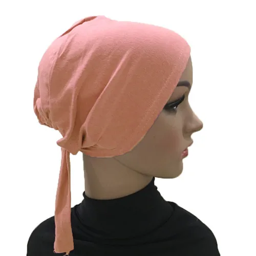 Pink Orange Женская хлопковая шапка бандана под голову шапочка с шарфом головной убор мусульманская внутренняя шапка после химиотерапии исламские арабские шапочки Skullies Повседневная - Цвет: Pink Orange
