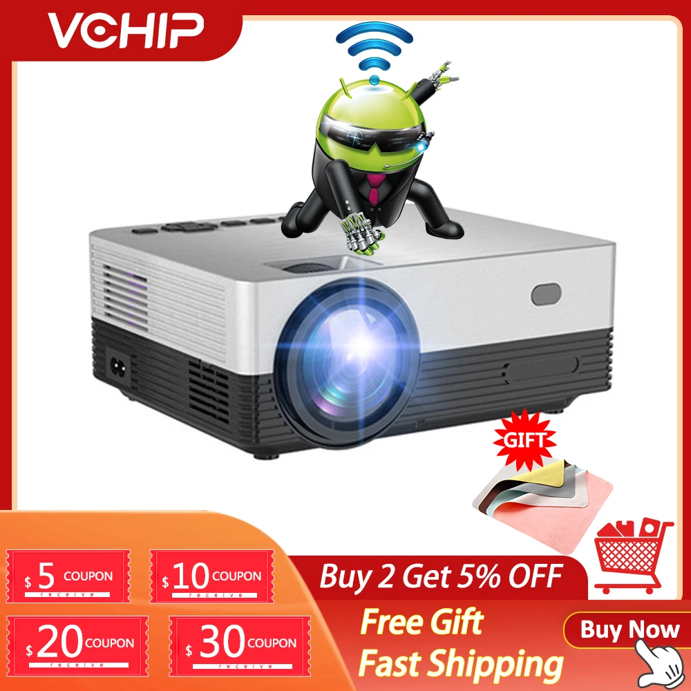 

Портативный проектор VCHIP Q6 4K, проектор для домашнего кинотеатра, 1080P, Wi-Fi, портативный медиаплеер, рождественский подарок