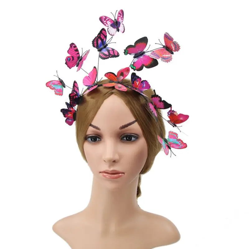 

Women Girls Forest Fairy Fascinator Headband Colorful Flutter Butterflies Insect Wild Hair Hoop Woodland Photo Headpiece