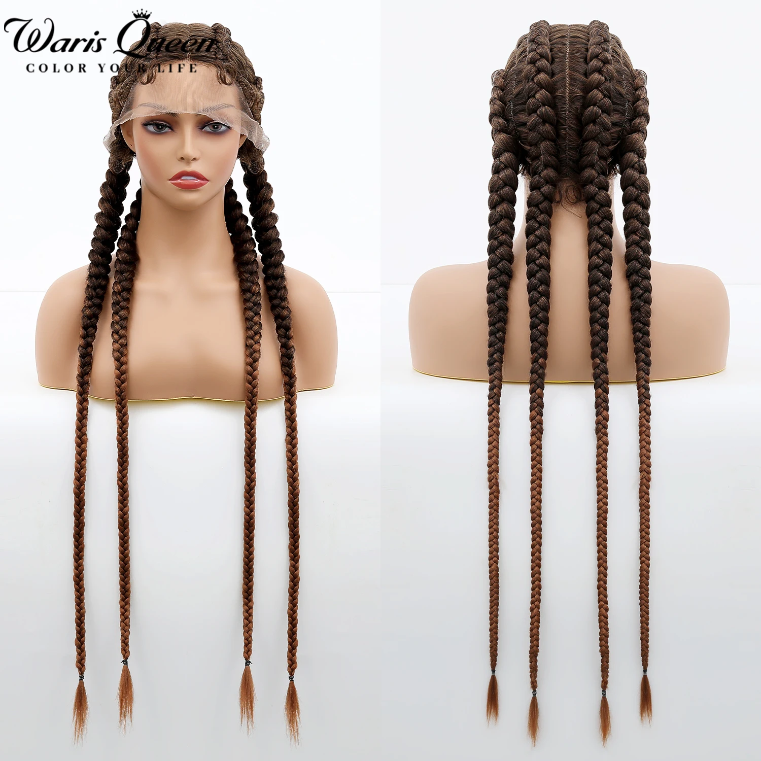 Braided Lace Front Wig Synthetic Wigs For Black Women Brown 36 Inch 4 Box Braid wig with Baby Hair 360 Lace Frontal perruque