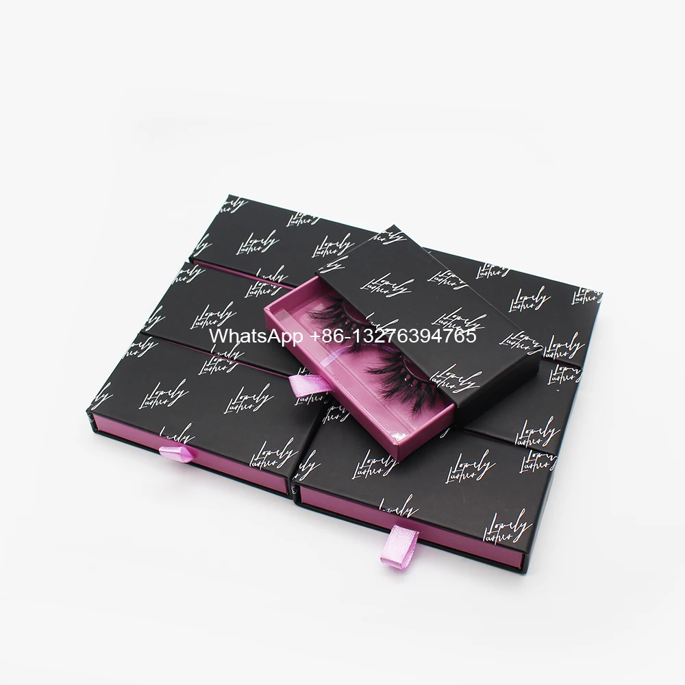 

Luxury Black Slide Lash Case With Tray Custom Lashbox Packaging With Logo Wholesale 25mm Crisscross Mink Eyelashes Empty Box