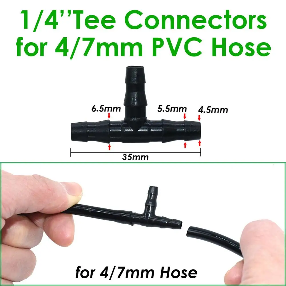SPRYCLE 20-100PCS 1/4 Inch Connector Joint Tee Drip Irrigation Dripper Watering Garden Tools for 4mm/7mm Pipe Hose Greenhouse | Дом и сад