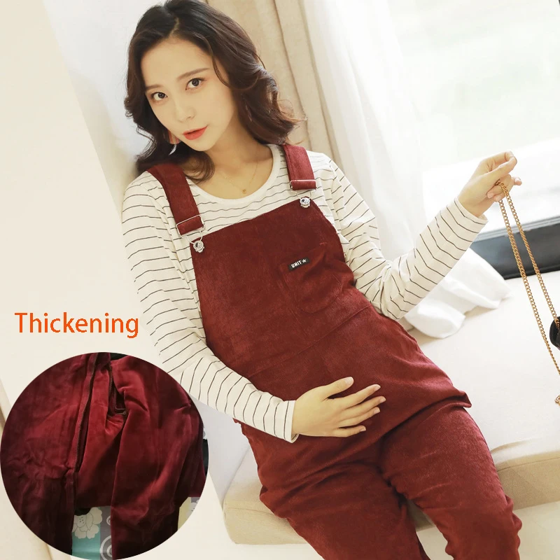 thickening red Комбинезон для беременных женщин; вельветовые повседневные штаны для беременных; сезон весна-осень; комбинезоны; Roupa Gestante; брюки - Цвет: thickening red