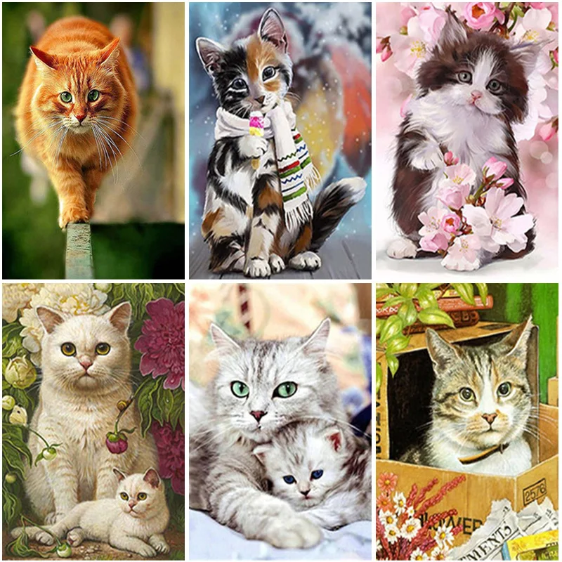 

DIY 5D Diamond Embroidery Cats Diamond Painting Full Square/Round Resin Animals Rhinestones Pictures Diamond Mosaic Wall Decor