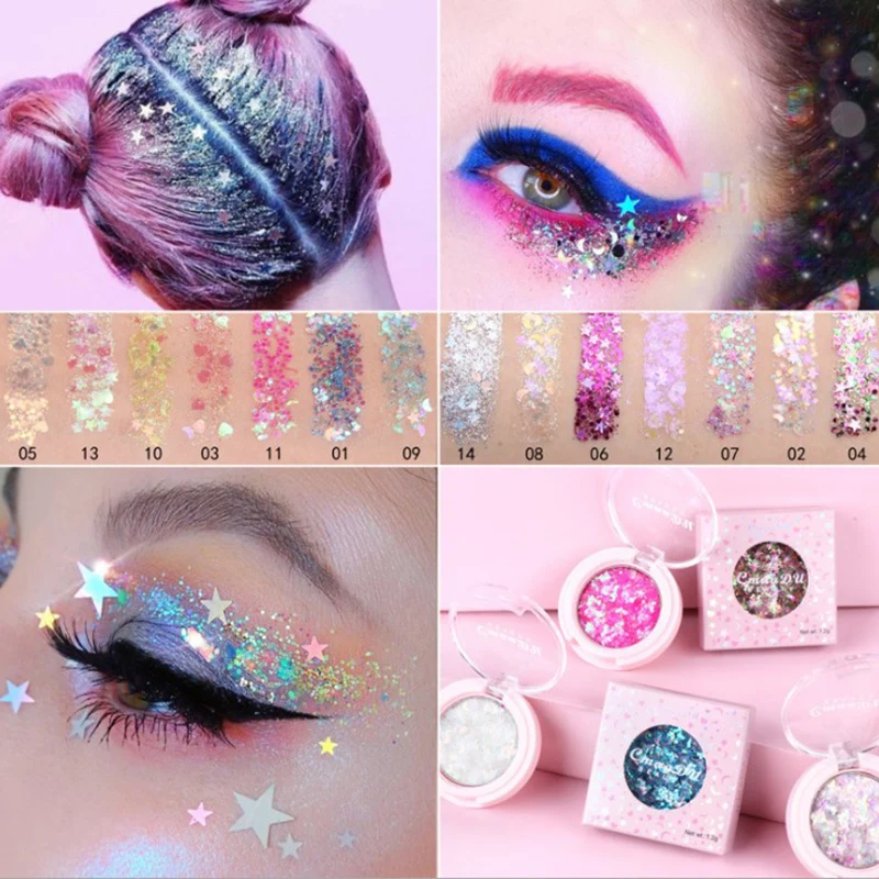 

Face Eye Highlight Powder Eyeshadow Palette Shining Sequins Pentagram