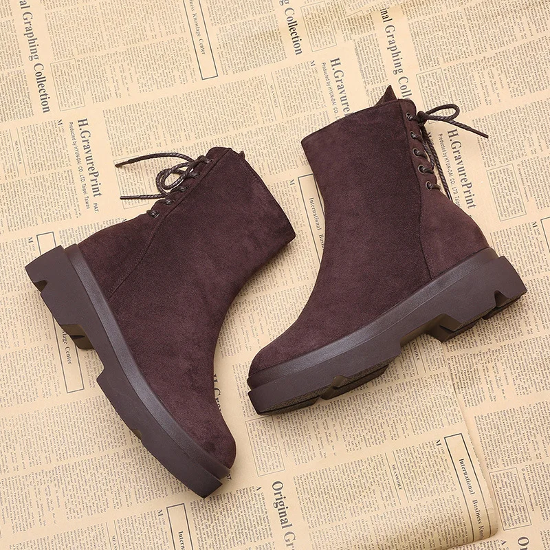 Fujin/женские зимние ботинки из флока на платформе со шнуровкой без шнуровки