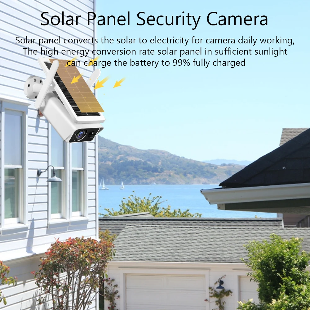 

2MP Outdoor Solar Security Camera Wireless WiFi 1080P Full HD Home Surveillance Camera with PIR Motion Detection, Night Vision