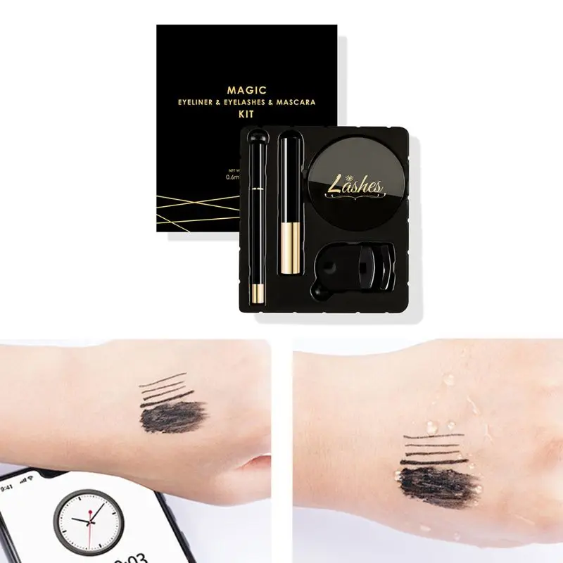 

3 Pairs Eyelashes with Eyeliner Mascara Curler Modeler Kit Waterproof No Magnetic Glue Free Reusable False Lashes Extension