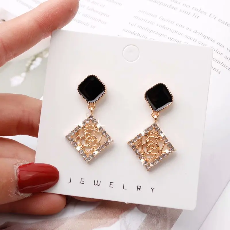 

earrings for women oorbellen statement chain pendientes largos tassel trendy geometric Euro-American Retro Camellia Crystal