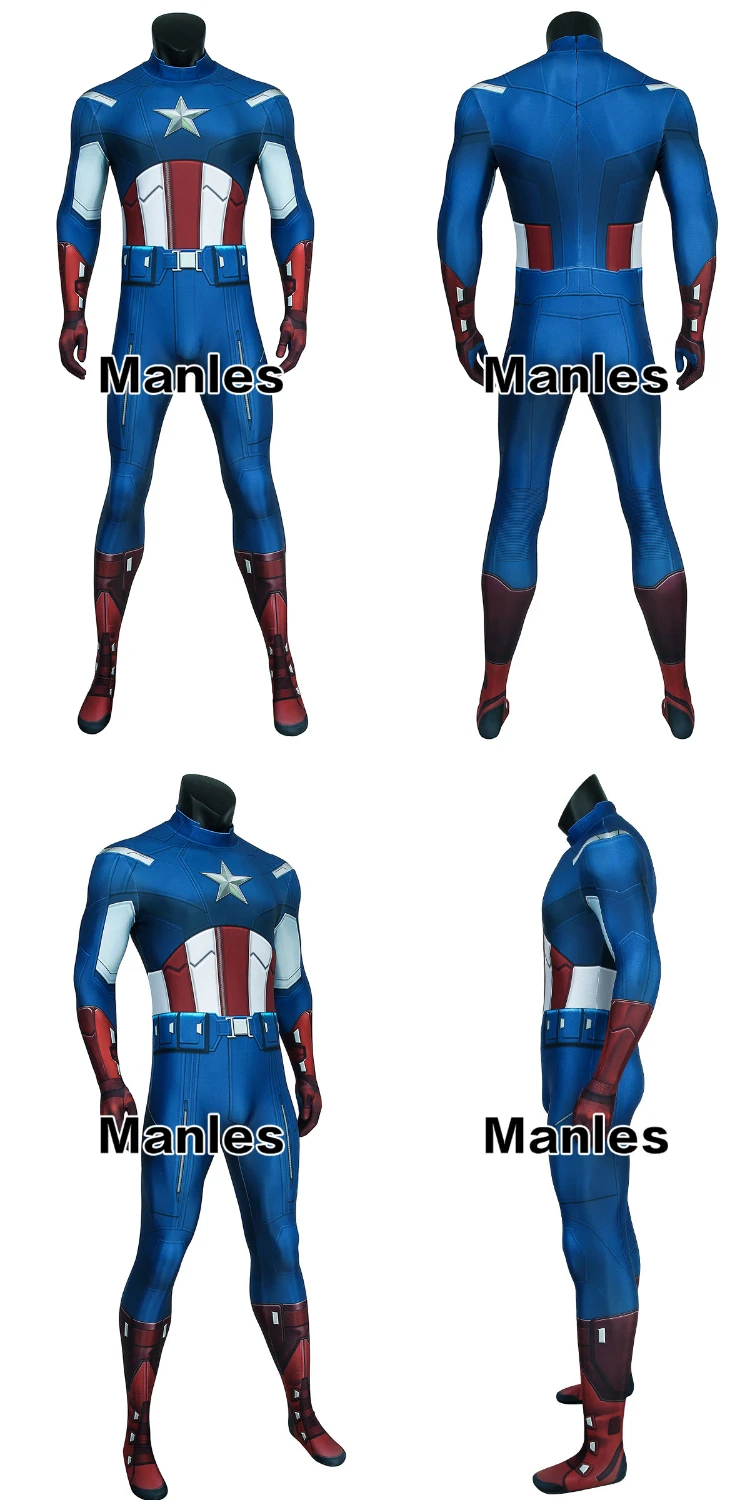 Костюм Капитана Америки Marvel, Мстители, косплей, Стива Роджерса, для взрослых, синий, красный, на Хэллоуин, карнавальный комбинезон, 3D, Zentai, мужской
