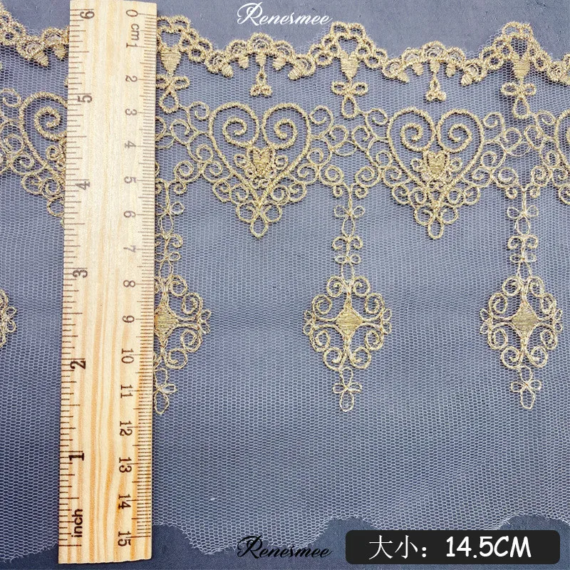 10 ярдов сетка вышивка полиэстер кружево золотая нить мягкий тюль аксессуары для