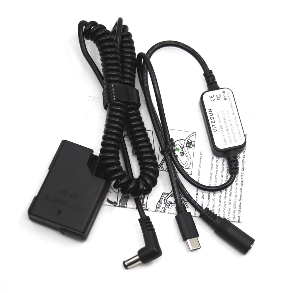 

EP-5A Dummy Battery EN-EL14 Spring DC Coupler + USB C PD Charger Power bank Cable for Nikon D3100 D3200 D5100 D5200 D5600 P7100