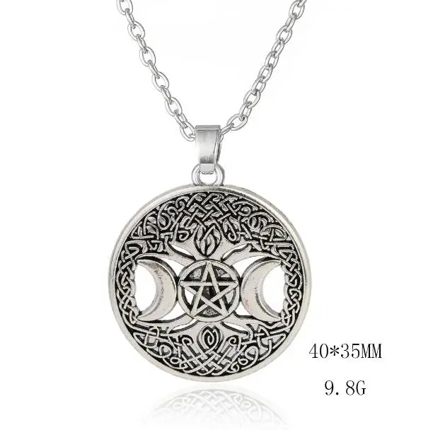 AA128357 Dawapara, Тройная Луна, богиня, Wicca, пентаграмма, волшебный амулет, ожерелье для женщин, дерево жизни, луна, винтажные подвески для ожерелий, ювелирные изделия - Окраска металла: AA128357
