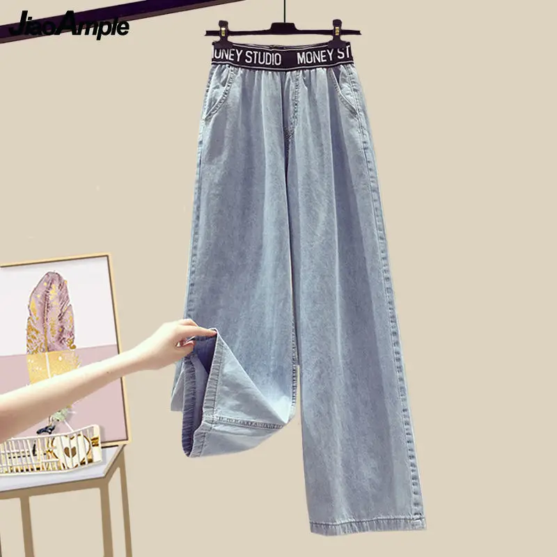 Women's Fashion 3 Pcs Clothing Set Summer 2022 Casual Joker Loose Shirt+Vest+High Waist Denim Pants Suit Lady Trendy Streetwear