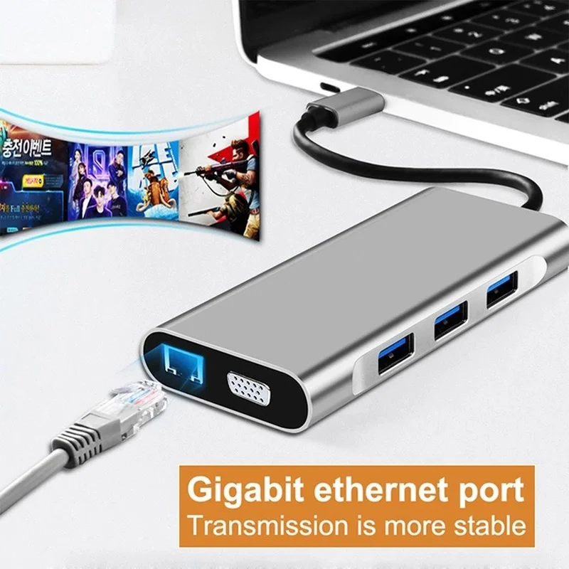 Адаптер USB Type-C Hub к 3 0 HDMI VGA Gigabit RJ45 Ethernet порт док-станция C для ноутбука MacBook Samsung Dex Mode