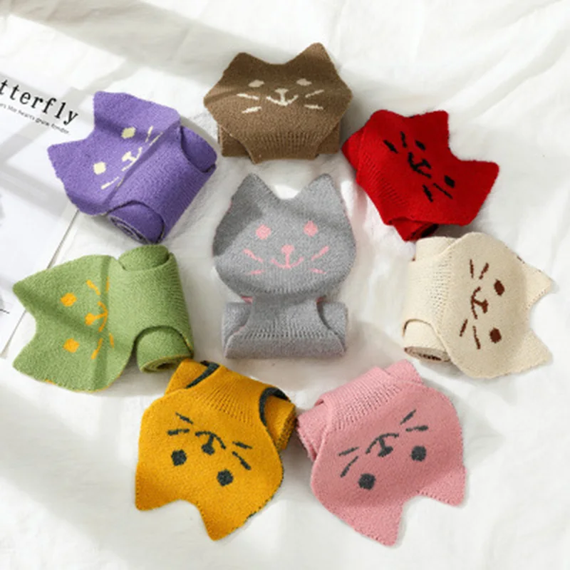 

Children's Windproof Elastic Wool Knit Ring Neck Scarves Cute Cartoon Cat Baby Collar Winter Thick Boys Girls Warm Scarf O18