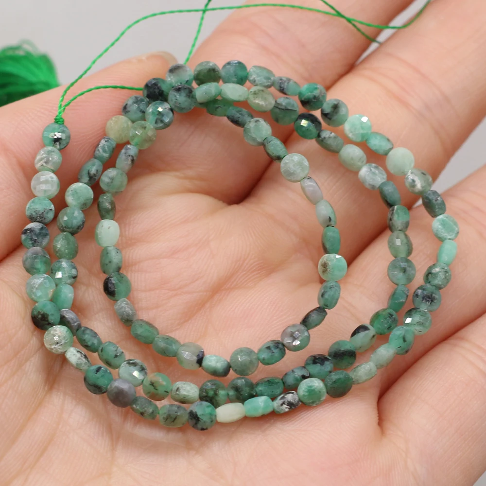 

Natural Semi-precious Stone Oblate Section Beads Emerald 4mm For DIY Necklace Earrings Accessories Gift Length 38cm