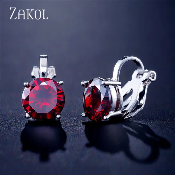 ZAKOL Cubic Zirconia Clip Earrings для Дамская Мода Ювелирные изделия из кристаллов серьги женские Свадебная вечеринка подарок наивысшего качества FSEP526 - Окраска металла: Red
