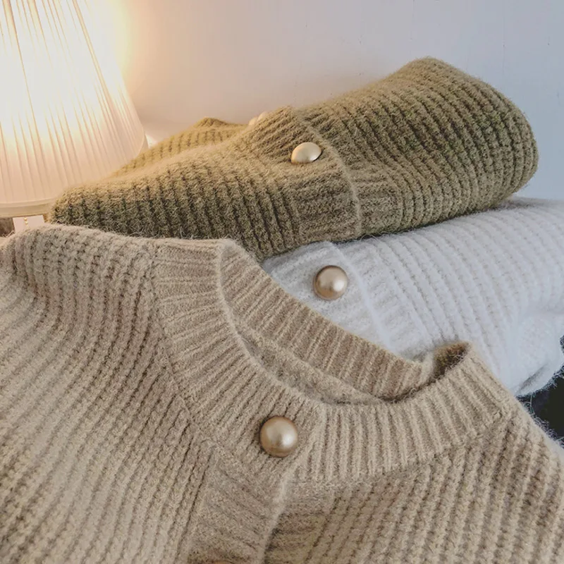 

Vintage Short Single Breasted Cardigan Knitted Sweater Women 2021 Spring Autumn Long Sleeve Solid Sweaters Coat Jackets Women