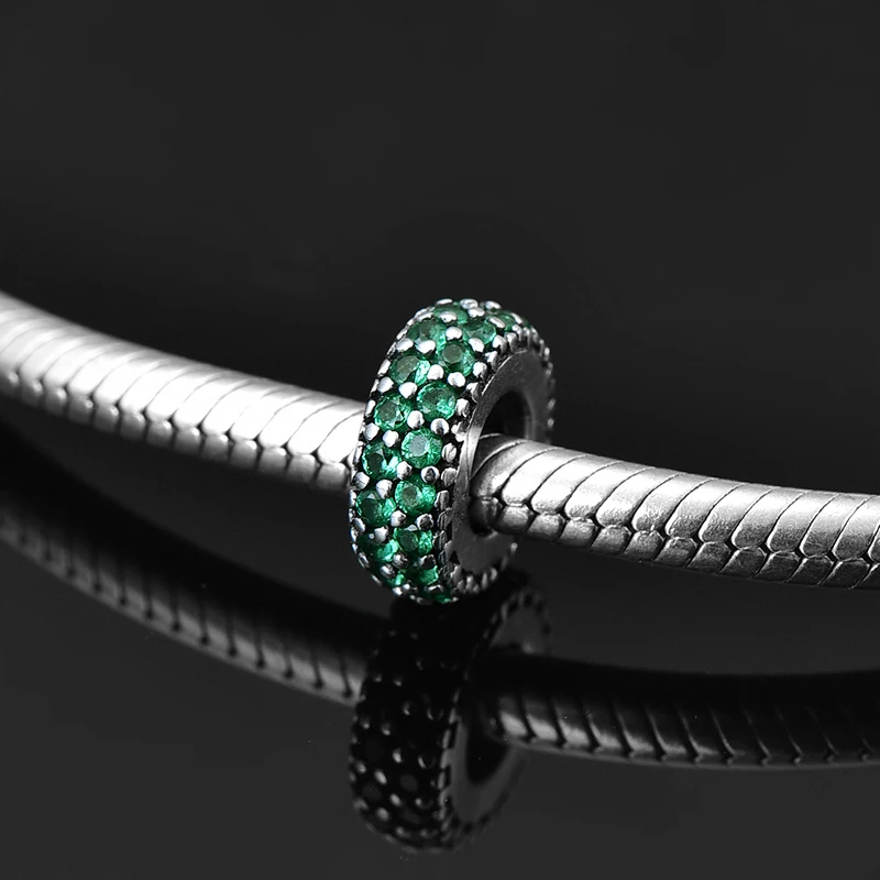 

Green Zircon Round Beads 925 Sterling Silver charms Spacer Stopper Beads for Jewelry Making Fit Original europeu Charm Bracelet