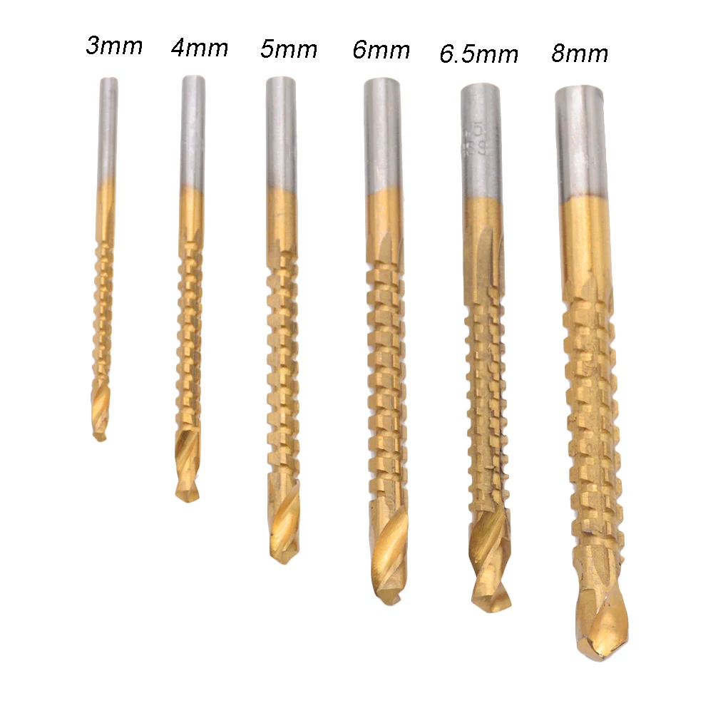6pcs/lots 3-8mm Titanium Coated HSS Drill Bit Electric Plastic Metal Hole Grooving Saw Carpenter Woodworking Tools | Инструменты