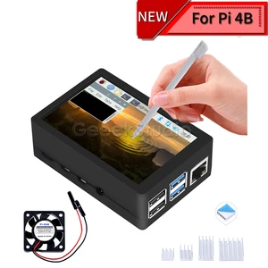 Новый резистивный сенсорный экран 480*320, 3,5-дюймовый TFT дисплей, монитор с корпусом ABS, охлаждающий вентилятор, радиаторы для Raspberry Pi 4 B