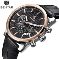 2021 benyar top brand new casual fashion men quartz watch luxury military leather strap chronograph men watch