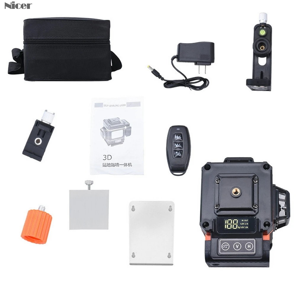 

12/16 Lines Laser Level Green Light LED Display Auto Self Leveling 360 Rotary Measure Horizontal Vertical Cross Remote Control