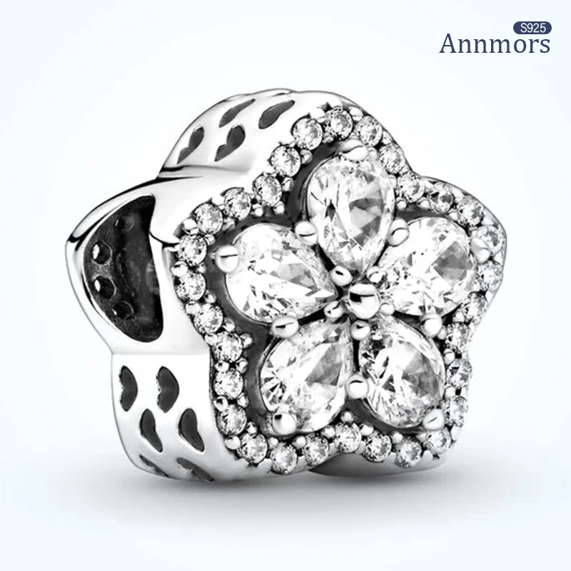 

Five Petal Flower Silver Zircon Pendant Silver Plating Zircon Flower Fits Original Bracelets Jewelry Charms Woman