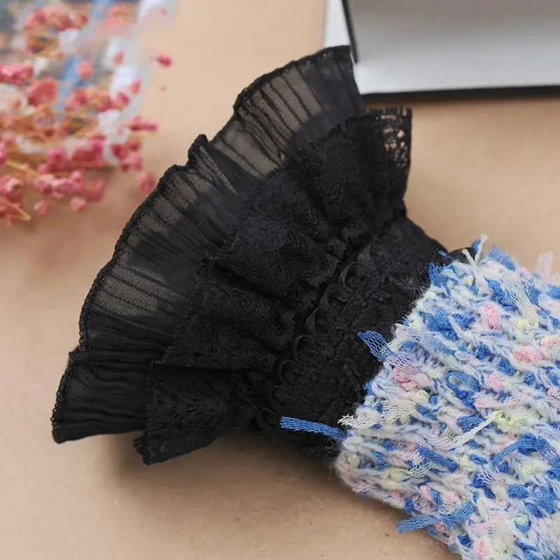 

Gothic Retro Black Detachable Sleeve Fake Cuffs Multi Layer Ruffles Lace Patchwork Lolita Princess Sweater Decorative