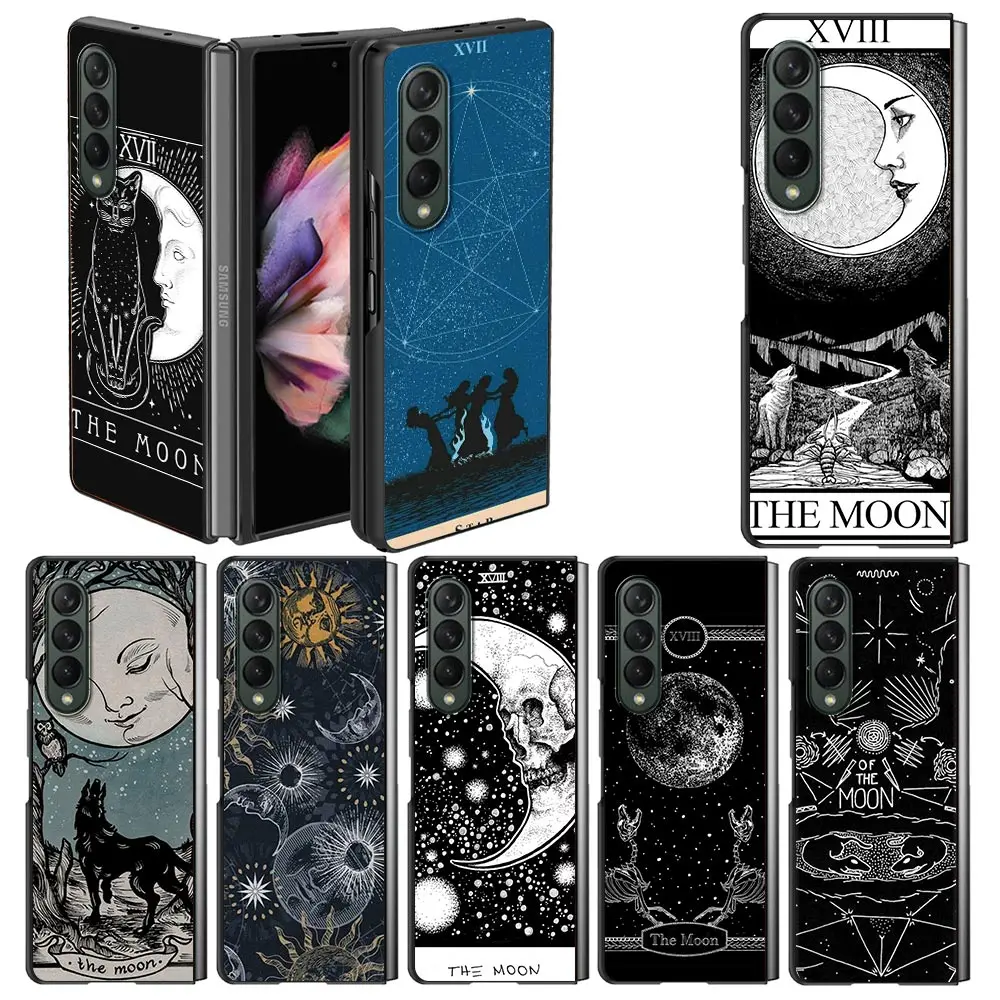 

Case For Samsung Galaxy Z Fold 3 Black Hard Phone Cover Fold3 5G Shockproof Bumper ZFold 3 Shell Fundas Moon Tarot Mystery Totem