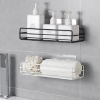 iron bathroom shelf shower wall mount shampoo storage holder with suction cup no drilling kitchen storage bathroom accessories