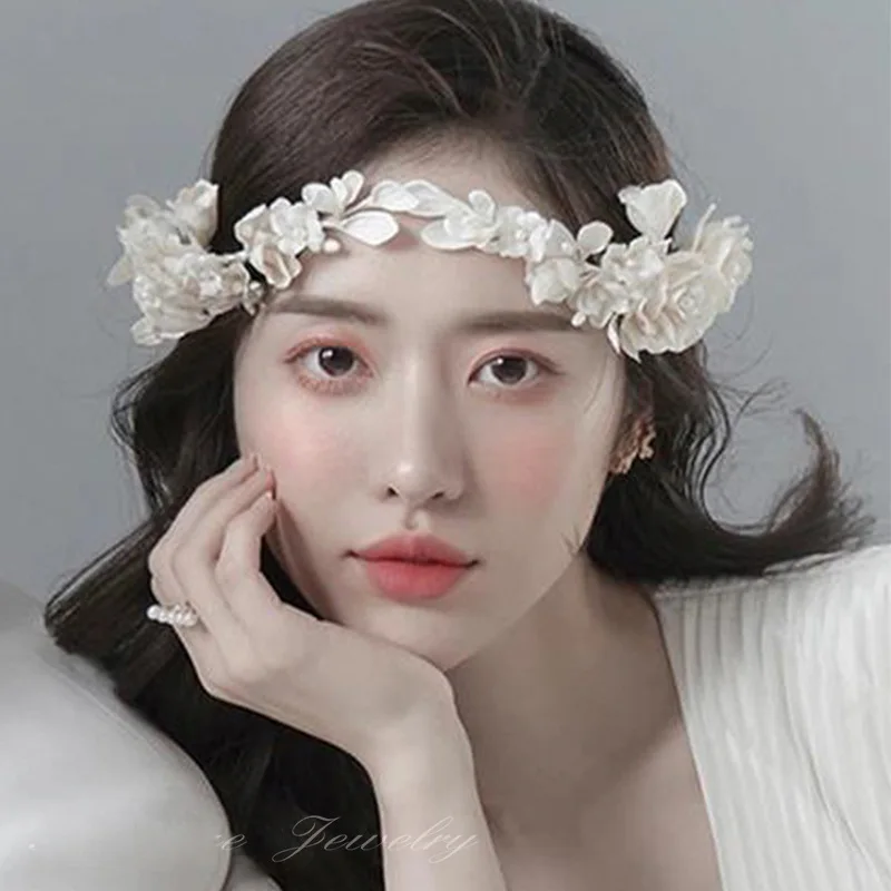 

Handmade Beige Petal Hair Hoop Fairy Tiara Bride Garland Wedding Hairbands