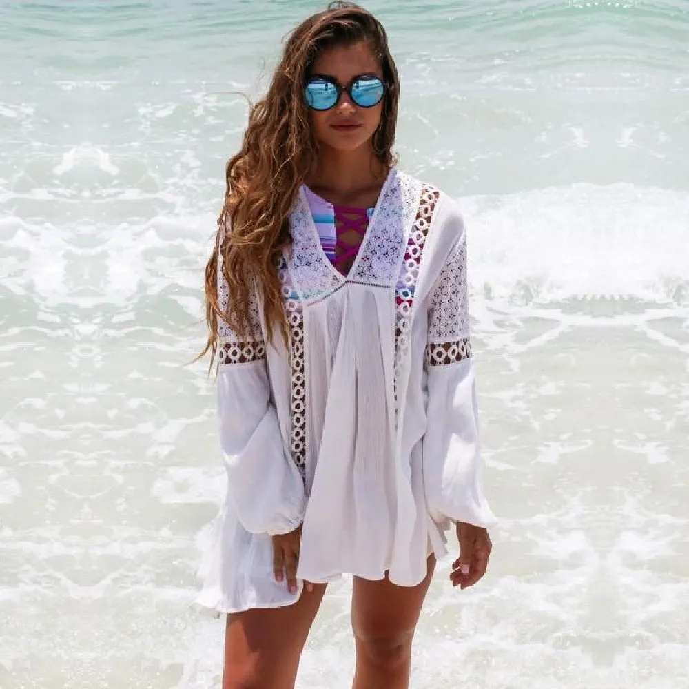 Летняя Пляжная накидка парео 2020 шифоновая с длинным рукавом для бикини купания