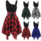 Женское Повседневное платье без рукавов, асимметричное клетчатое платье с открытыми плечами и перекрестной шнуровкой, Длинные топы для девочек, платье, модная новинка
