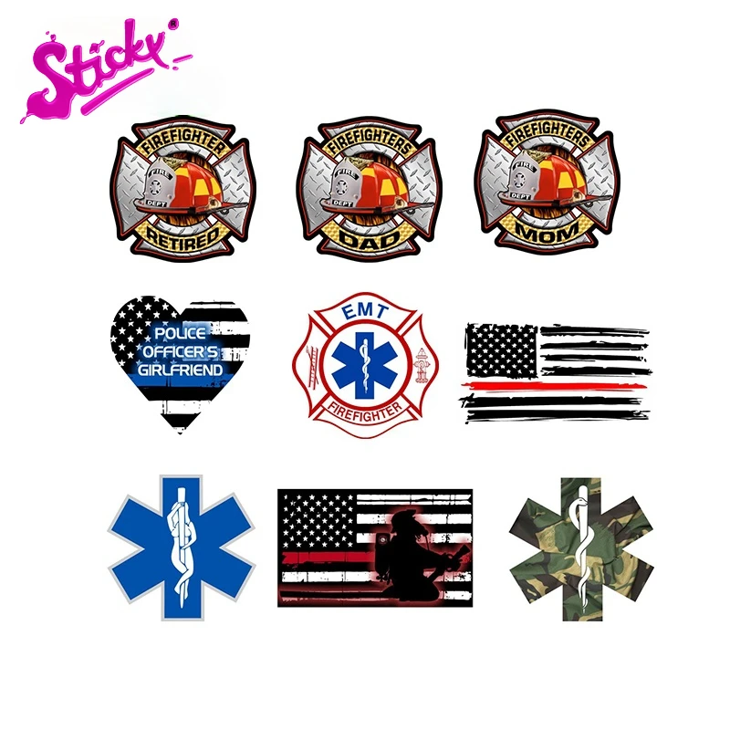 

STICKY 911 Firefighter EMT Badge Brand Car Sticker Decal Decor Motorcycle Off-road Laptop Trunk Guitar PVC Vinyl Stickers