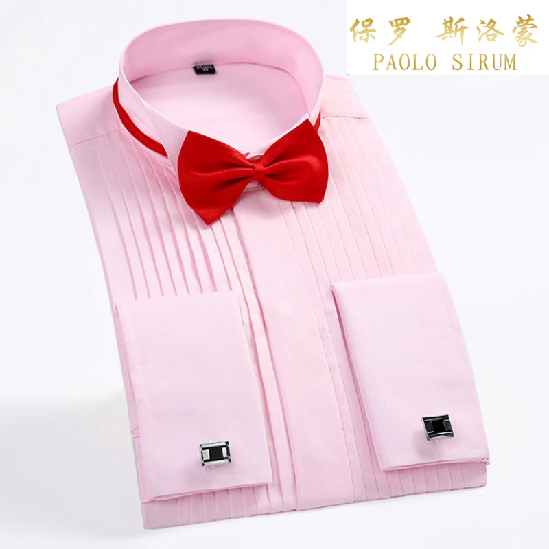 White Men Tuxedo Shirt Regualr Fit Plus Size French Cufflinks Long Sleeve Luxury Wedding Party Male 6xl