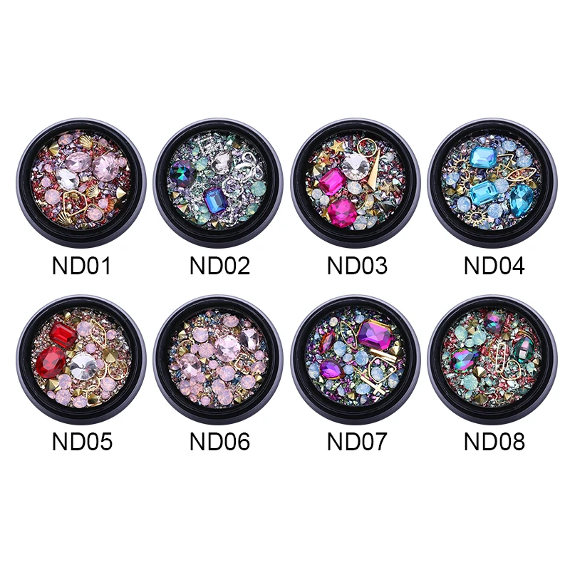 

1 Bag 3D Nail Art Decorations Mixed Size Flat Back Rhinestones Decals Manicu r Beads Accessories Mixed Rivet And Steel Beads