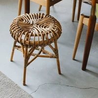 zq nordic retro rattan stool bedroom makeup low stool hallway shoe changing stool dining table small round stool