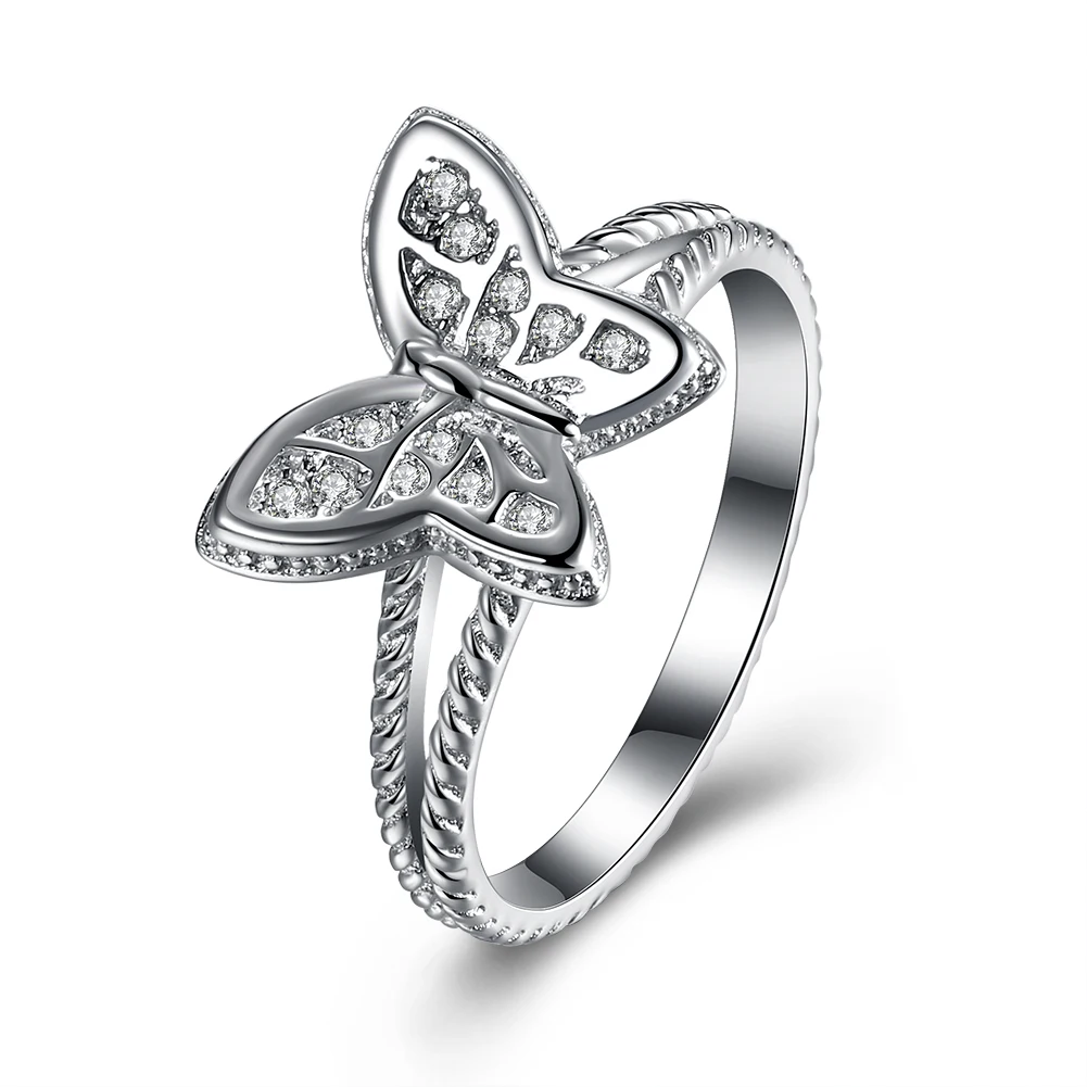 

SILVERHOO, кольцо из стерлингового серебра 925 пробы с милой бабочкой для женщин, Свадебное обручальное кольцо с прозрачным фианитом, Изящные Юве...