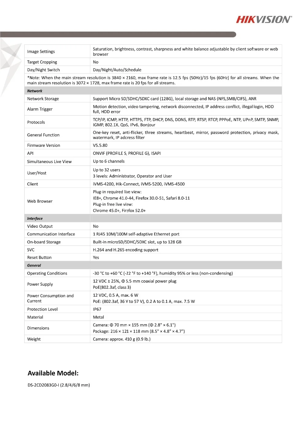 Hikvision оригинальная пуля 8MP PoE IP камера DS-2CD2083G0-I наружная камера безопасности H.265 со слотом для SD карты и 30 м ночного видения