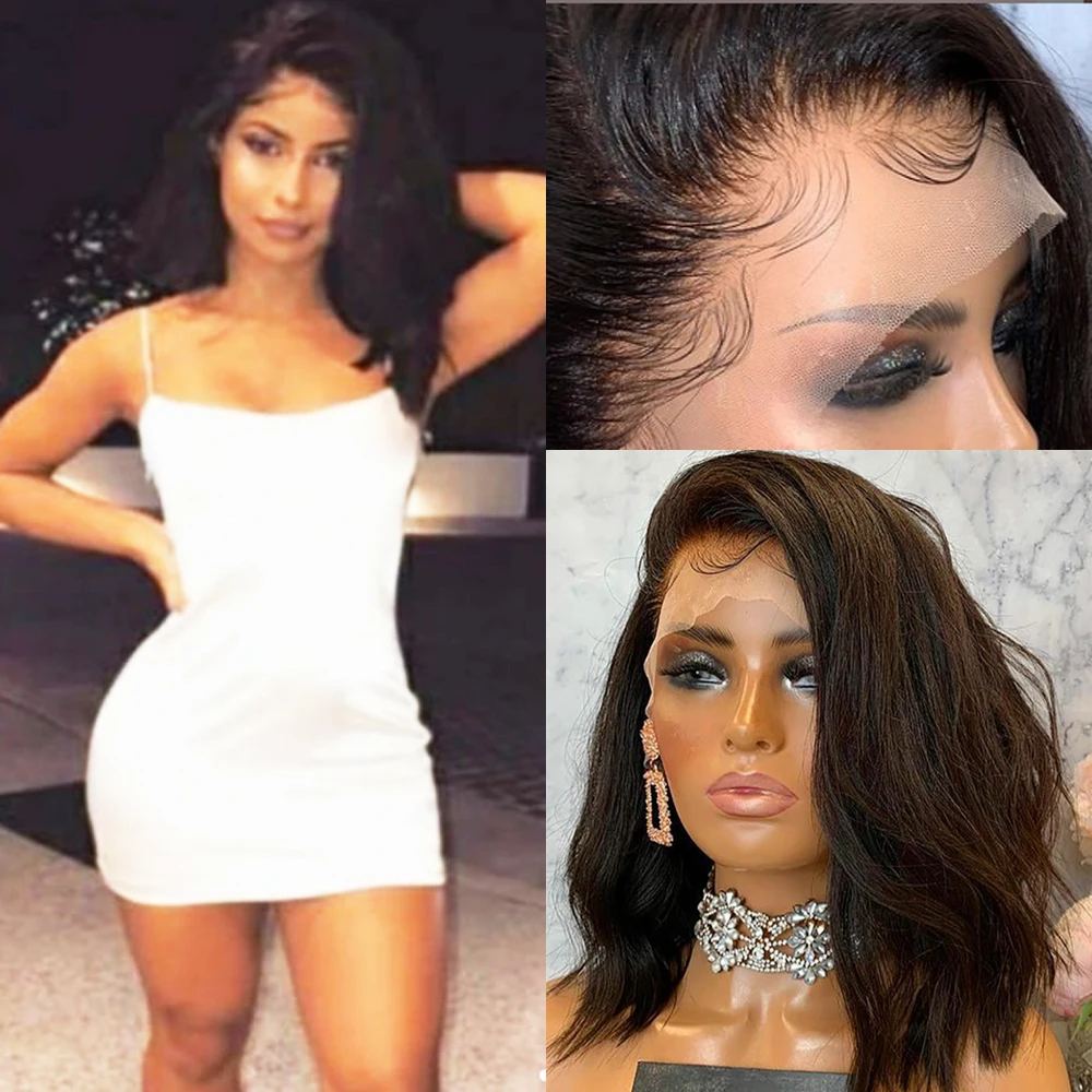 MHGNEED натуральный перуанский кружевной передний парик натуральные черные 150