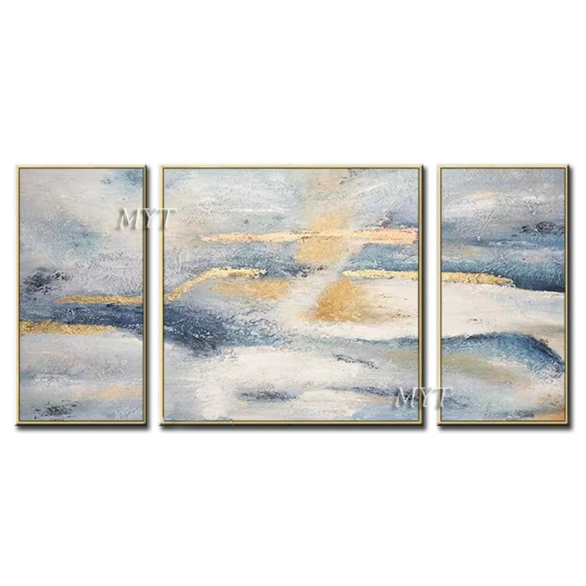 Новый декоративный Триптих абстрактная Золотая картина маслом холст настенное